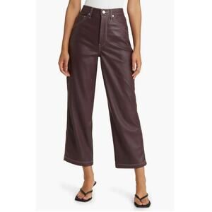 NWT Blank NYC Baxter Rib Cage Straight Leg Faux Leather Pants Size 26 Wine Crop